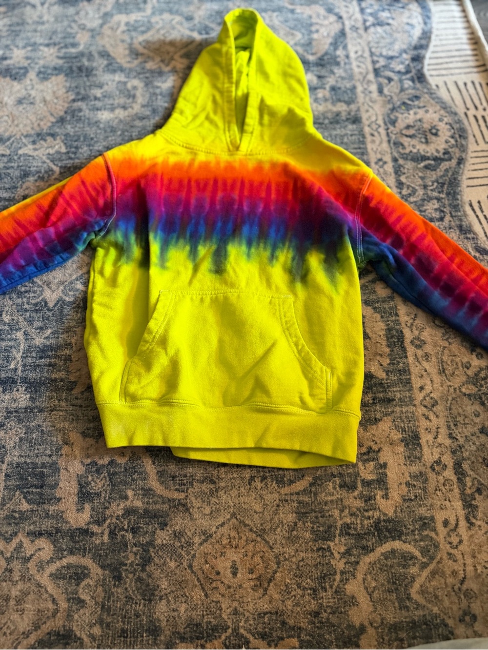 Kids Neon Yellow Tie-Dye Pullover Hoodie